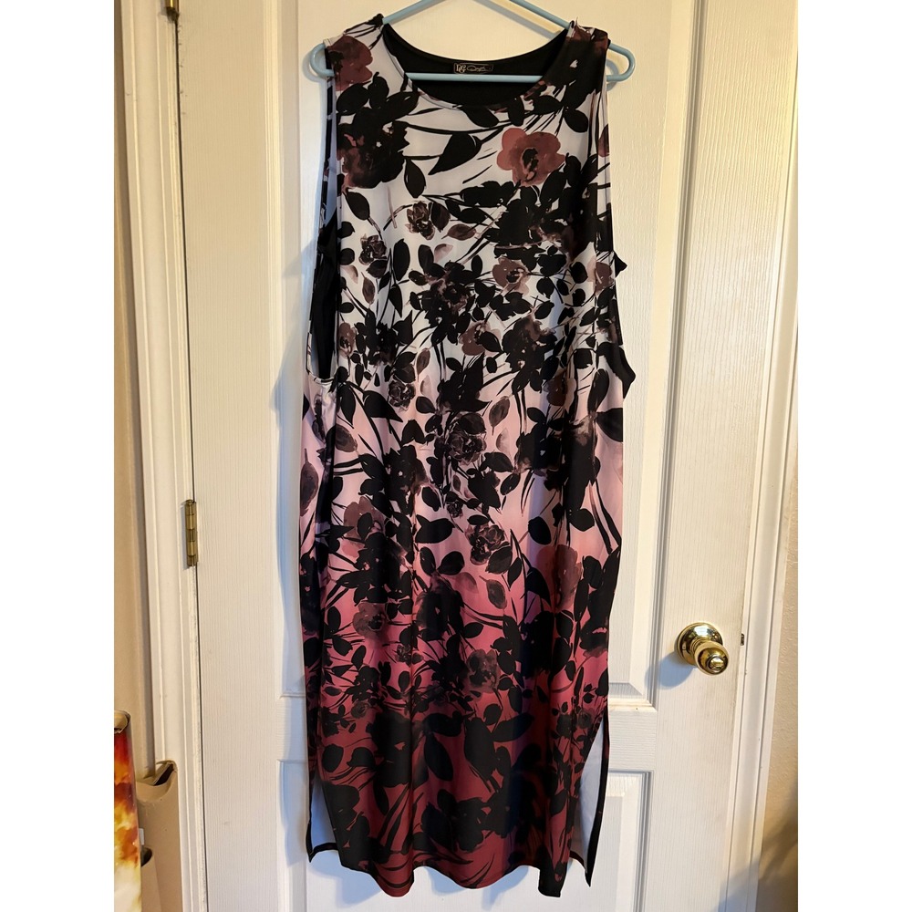 DG2 Diane Gilman Womens XL Floral Ombre Sleeveless Shift Dress Black Pink Red‎